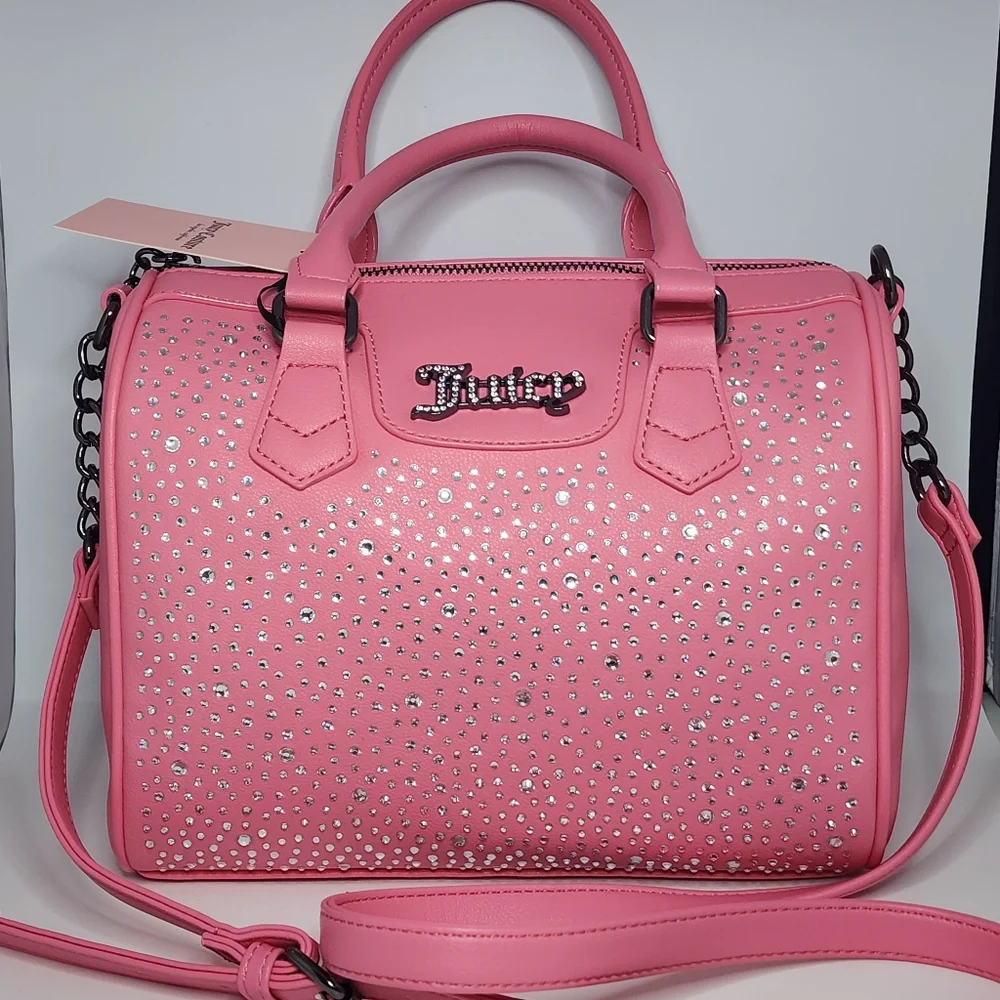 Juicy Couture Pink Rhinestone Satchel Bag NWT Sparkle Logo Top Handle Crossbody